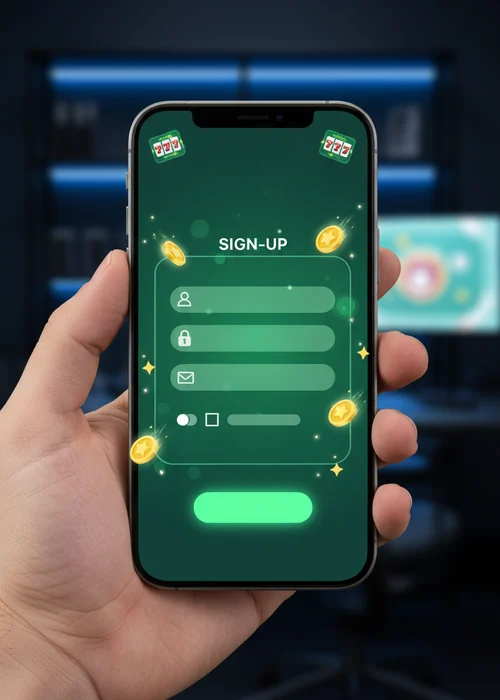 A user interface showing the quick and easy registration steps at Coco Spin Casino for new players to join.